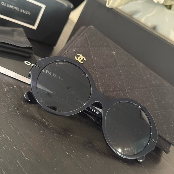 Chanel 5511-A 503/S4 Dark Blue Round Asian Fit 52-20-140mm Sunglasses - Picture 4 of 7